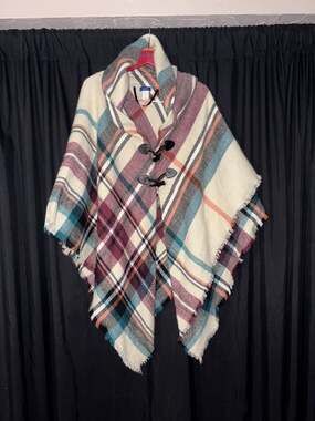 Apt. 9 Women's Multicolor Plaid Toggle Topper Poncho One Size